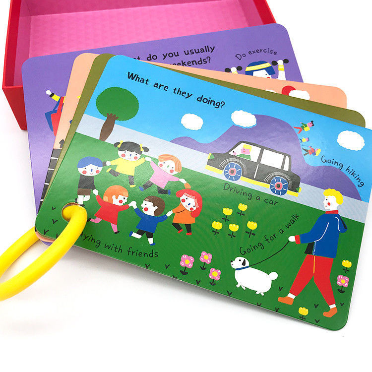 Cardboard Full Color Card Educational Flash Cards Printing With Round Pp Ring